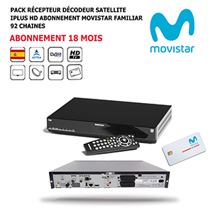 Pack Rcepteur Dcodeur Satellite iPlus HD + Abonnement TV Movistar Familiar 18 mois, Espagne 92 Chanes